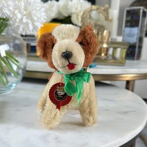 Adorable vintage 50’s -60’s Plush Dog with Green Bow Chinese pure wool